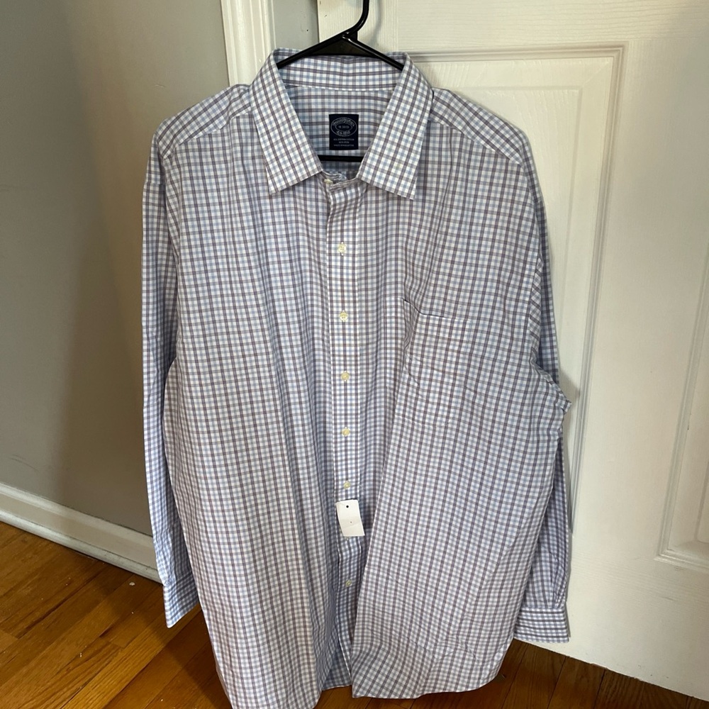 Brooks Brothers purple and blue plaid shirt new with tags size 18/34-35
